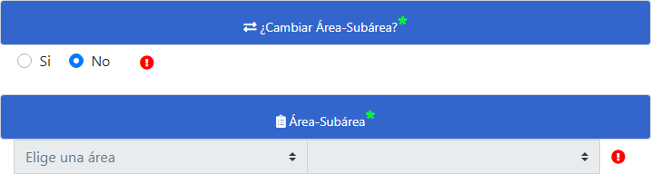 Opción cambiar Área-Subárea.