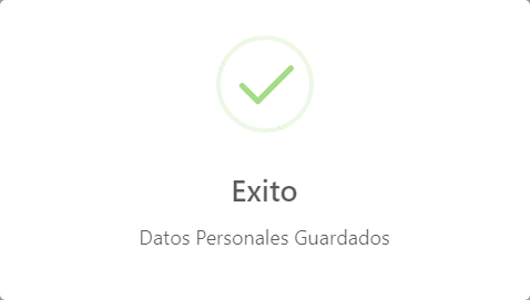 Mensaje que Notifica que los Datos Personales se han guardado exitosamente.