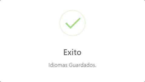 Mensaje que Notifica que las Idiomas se han guardado exitosamente.