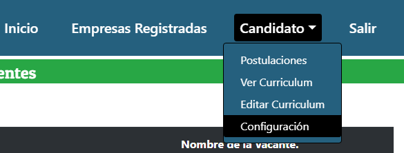 Selección de Configuración en la opción candidato del menú superior.