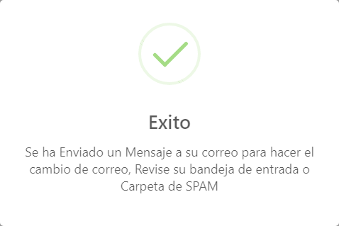 Mensaje de Alerta que se ha enviado un Mensaje al correo ingresado.