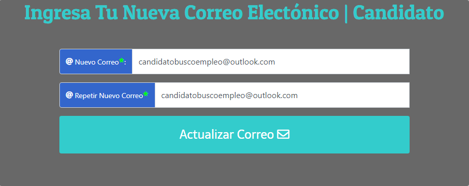 Ingreso del Nuevo Correo a Utilizar.
