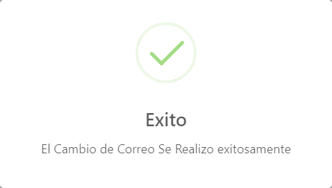Mensaje de Alerta de Cambio de Correo Exitoso.