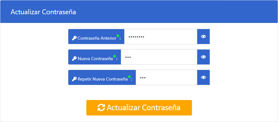 Ingreso de la Contraseña Actual y La Nueva Contraseña.