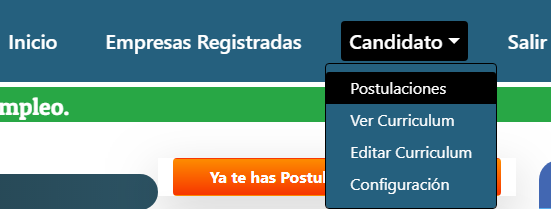 Selección de Postulaciones desde Candidato en el menú superior.