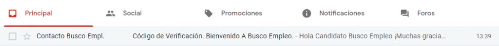 Correo con Código de Verificación en la Carpeta de Entrada GMAIL.