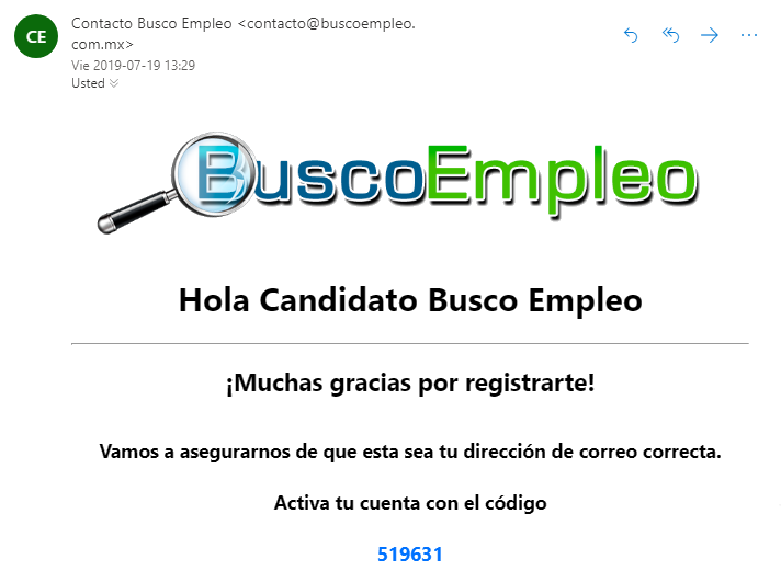 Correo con Código de Verificación GMAIL.