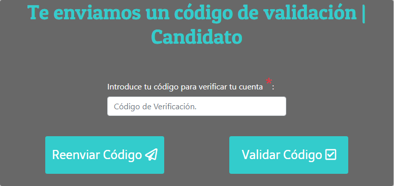 Página Correspondiente al Paso 2, dónde se Ingresa el código de Verificación.