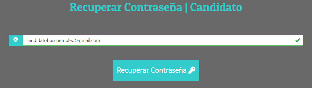 Ingreso del Correo a Reiniciar Contraseña y Selección de Recuperar Contraseña.