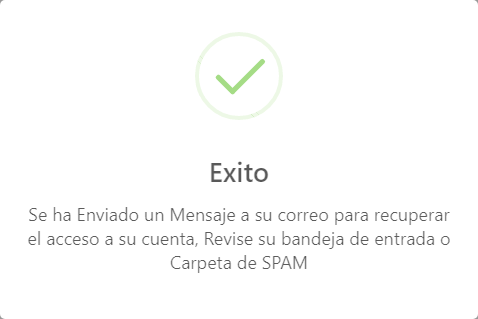 Mensaje de Alerta que notifica que se ha Enviado un correo con un enlace para recuperar la contraseña.